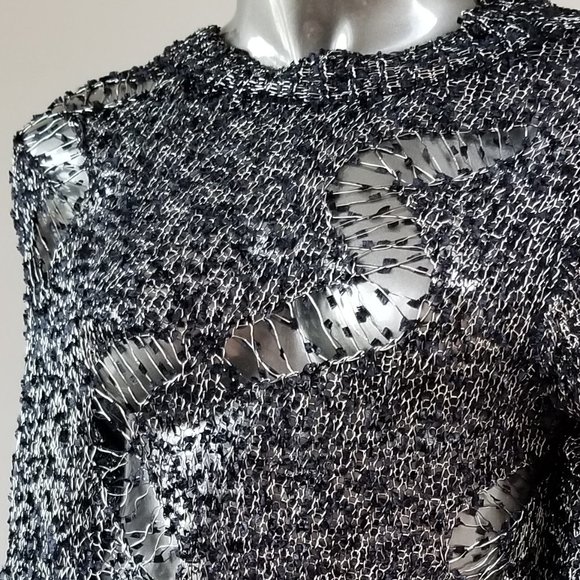 Black and Silver Ripped Design Long Sweater - with Free Gift - Picture 3 of 4